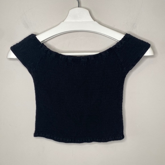 Brandy Melville Black Elasticated Ruched Off Shoulder Crop Top - Picture 1 of 11